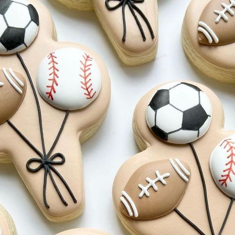 Nadine - Licensed Baker in San Mateo on Instagram: "⚽️⚾️🏈 #birthday  • • • • • #baseball #football #soccerball #soccer #birthdaycookies #cookies #cookiesofinstagram #sugarcookies #sugarcookiesofinstagram #flourpowerbynadine #bayareacookies #bayareabaker #bayareaevents #customcookies #icedcookies #royalicingtransfers #sports" Born 2 Ball Cookies, Sports Birthday Cookies, Sports Cookies Decorated, Sports Cookies, Football Cookies, Decorative Cookies, Royal Icing Transfers, Sports Birthday, Base Ball