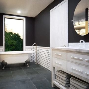 75 Subway Tile Slate Floor Bathroom Ideas You'll Love - December, 2023 | Houzz Slate Tile Floor Bathroom, Bathroom Grout Color, Slate Floor Bathroom, Floor Bathroom Ideas, Slate Bathroom Floor, Black Slate Floor, Slate Bathroom, Master Suite Addition, Slate Floor