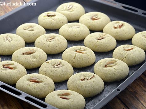 Nankhatai recipe, How to make Nankhatai Biscuit recipe Nankathai Recipe, Nankhatai Recipe, Nan Khatai, Indian Cookies, Eggless Cakes, Diwali Snacks, Almond Powder, Tea Snacks, Sweet Meat