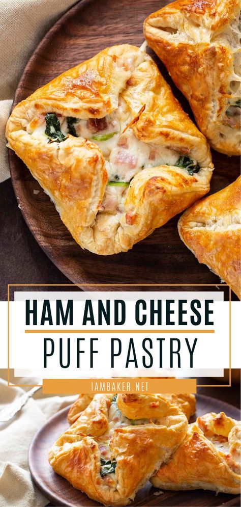 Ham And Cheese Puff Pastry, Puff Pastry Recipes Dinner, Puff Pastry Recipes Savory, Pastry Puff, Ham Dinner, Cheese Puff, Leftover Ham Recipes, Cheese Puff Pastry, I Am Baker