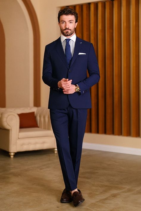 Exude timeless sophistication in VIOSSI's Navy Slim-Fit Suit 3-Piece, a pinnacle of refined style. Crafted meticulously, this ensemble featuring a slim-fit silhouette, comprises a single-breasted blazer, tailored waistcoat, and trousers, ensuring an impeccable look for formal gatherings. #navysuit #slimfitsuit #timelesssophistication #refinedstyle #formalwear #mensfashion #tailoredelegance #sophisticatedensemble #professionalattire Slim Fit Blue Double Breasted Suit, Luxury Blue Slim Fit Three-piece Suit, Navy Tailored Three-piece Suit With Notch Lapel, Navy Three-piece Tailored Suit With Notch Lapel, Navy Slim Fit Suit, Blue Slim Fit Three-piece Suit With Single Button, Double Breasted Tuxedo, Suit Stores, Slim Fit Suit Men