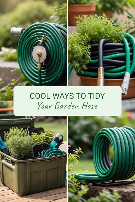 Having a clean and organized garden can be super easy with the right storage ideas for your expandable garden hose! Imagine a space where your reels are mounted on walls, keeping your hose neatly coiled and ready for use amid beautiful flowers and plants. You could also use portable totes for those busy gardening days. Or maybe a metal garden hose stand to keep everything accessible? Saving space has never been more stylish! Discover fun tips and tricks for your gardening needs today to eliminate clutter. Garden Hose Storage Ideas, Hose Storage Ideas, Organized Garden, Hose Stand, Hose Box, Garden Hose Storage, Diy Hooks, Hose Hanger, Retractable Hose