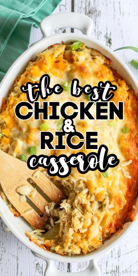 This easy chicken and rice casserole is made with shredded chicken, cheese, rice, vegetables, and the perfect blend of seasonings for the easiest that will please the whole family. Best Chicken And Rice Casserole, Shredded Chicken And Rice, The Best Chicken And Rice, Potato Dinners, Easy Chicken And Rice Casserole, Shredded Chicken Casserole, Chicken And Rice Casserole, Chicken Casseroles, Easy Chicken And Rice