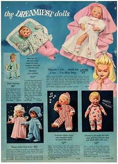 1965 Sears Christmas Book643 | Wayne Benner | Flickr 1970s Dolls, 1960s Toys, Vintage Christmas Wrapping Paper, Baby Hug, Baby Sounds, Great Ads, Vintage Paper Dolls, Tiny Dolls, Old Dolls