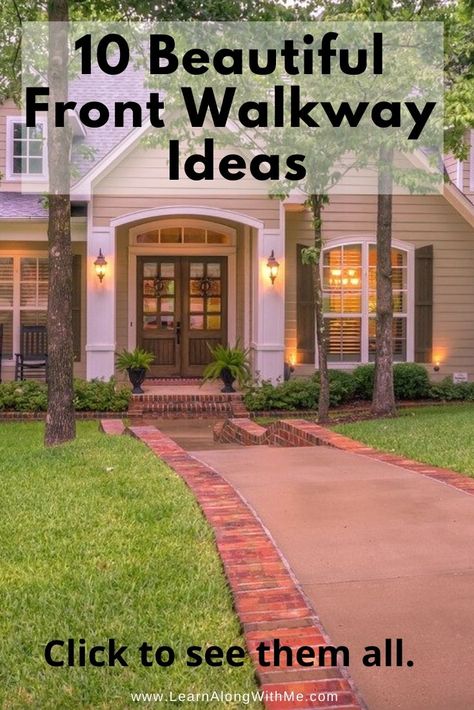 Front Porch Concrete Ideas Entrance, Curb Appeal Walkway, Front Yard Sidewalk Ideas Pathways, Front Sidewalks Ideas, Front Porch Pavers Entrance Walkway Ideas, Front Porch Walkway To Driveway, Front Entrance Renovation, Sidewalk Entrance Ideas, Front Porch Sidewalk To Driveway