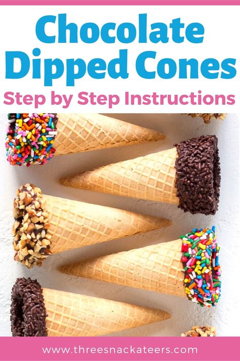 Ice Cream Cones Recipe, Sprinkles Cookies, Dipped Ice Cream Cones, Fruit Cones, Waffle Cone Recipe, Cone Dessert, Waffle Ice Cream, Chocolate Waffles, Diy Chocolate