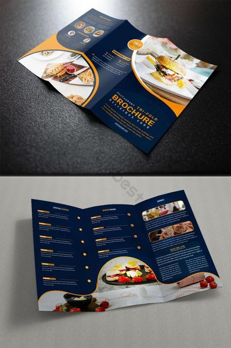 Food Broucher Design Creative, Tri Fold Menu Design, Food Brochure Design Creative, Broucher Ideas Design, Product Brochure Design, Tri Fold Brochure Design, Brochure Design Ideas, Food Brochure, Tri Fold Brochure Template