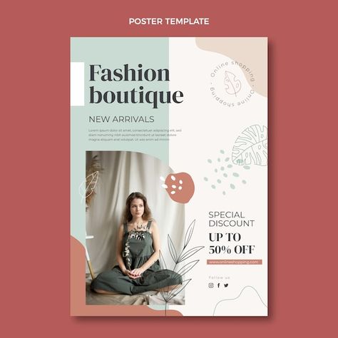 Minimal Boutique, Boutique Poster, Pamphlet Design, Design Minimal, Poster Template, Flat Design, Fashion Boutique, Graphic Resources, Vector Free