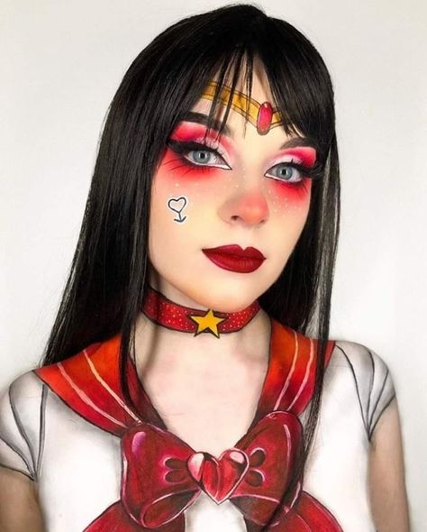 Sailor Mars Makeup, Red Queen Makeup, Mars Makeup, Sailor Moon Makeup, Halloween Characters, Queen Makeup, Goth Makeup, 13 Days, Sailor Mars