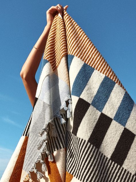 Summer Capsule, Sustainable Textiles, Basket Design, Checkerboard Pattern, Chevron Stripe, Women Artisans, Capsule Collection, Beach Towels, Soft Plush