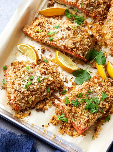 Crispy Onion Parmesan Salmon | Garden in the Kitchen Garden In The Kitchen, Parmesan Crusted Salmon, Parmesan Salmon, Oven Salmon, Oven Baked Salmon, Easy To Cook Meals, Weekend Dinner, Crusted Salmon, Baked Salmon Recipes