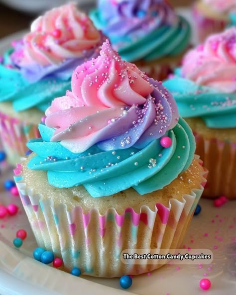 Rainbow Colored Cupcakes, Pastel Cupcakes Birthday, Candyland Cupcakes, Candles Dessert, Sweetie Cupcakes, Candy Land Cupcakes, Buttercream Tutorials, Cotton Candy Cupcakes, Bakery Style Cake