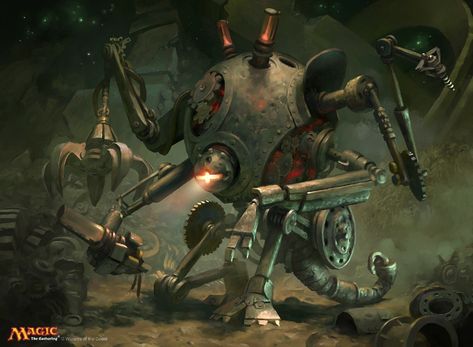 ArtStation - Scrapyard Salvager, Simon Dominic Brewer Simon Dominic, Steampunk Characters, Arte Robot, Dnd Monsters, Train Art, Monster Concept Art, Dungeons And Dragons Homebrew, A Robot, Robot Art