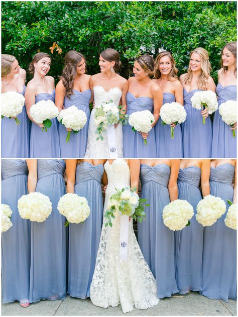 Identical strapless bridesmaid dresses, cornflower blue bridal party, all white bouquets // Dana Cubbage Weddings Periwinkle Bridesmaid Dress, Periwinkle Bridesmaid, Cornflower Blue Bridesmaid Dresses, Blue Bridal Party, Cornflower Blue Wedding, Periwinkle Wedding, Light Blue Bridesmaid Dresses, Light Blue Bridesmaid, Wedding Setup