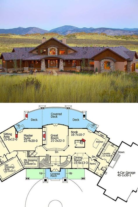 Modern Mountain House Plans, Lodge House Plans, Ranch House Floor Plans, Robie House, Mountain Dream Homes, Modern Mountain House, House Plan With Loft, House Plans Ideas, Little House Plans