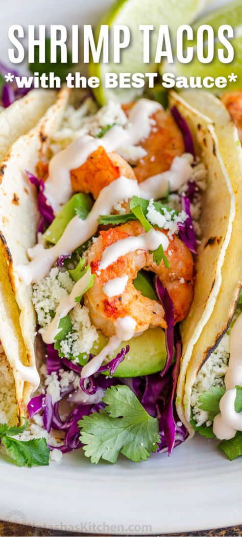 Shrimp Taco Sauce, Healthy Shrimp Tacos, Taco Sauce Recipes, Shrimp Tacos Easy, Shrimp Taco, Easy Taco Recipes, Shrimp Taco Recipes, 30 Min Meals, Shrimp Recipes For Dinner