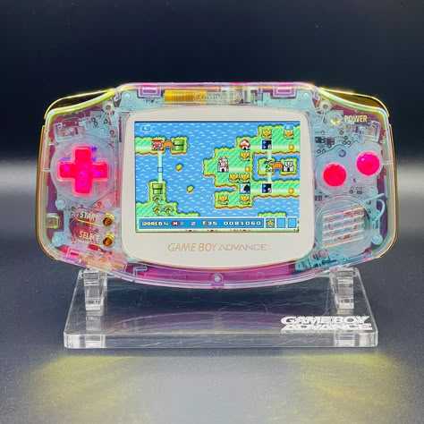 Modded Gameboy, Custom Gameboy, Original Gameboy, White Holographic, Gameboy Advance Sp, Custom Consoles, Resin Buttons, Retro Gadgets, Claw Machine