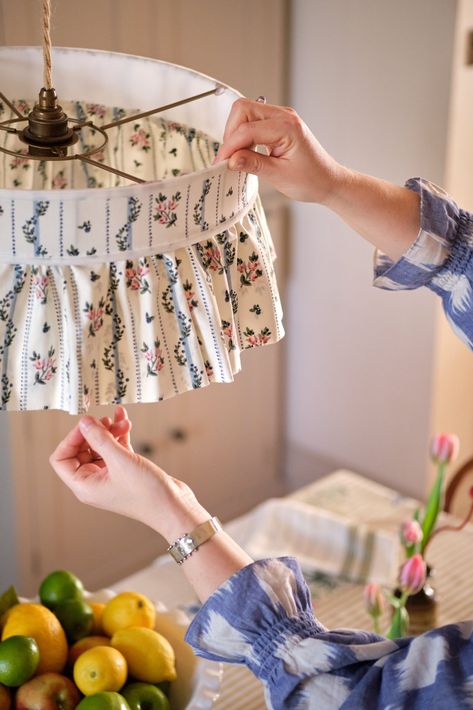 Look Book - Handmade Fabric Lampshades Ruffle Lamp Shades, Shabby Chic Craft Room, Fabric Pendant Light, Diy Crafts Vintage, Lamp Inspiration, Lampshade Makeover, Cottage Rose, Fabric Pendant, Diy Lampe