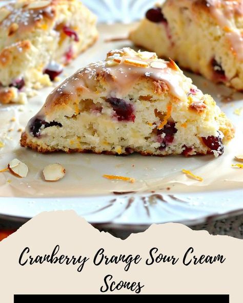 Cranberry Orange Scones Made With Sour Cream, Cranberry Sour Cream Scones, Cranberry Orange Sour Cream Scones, Scones Sour Cream, Scones With Sour Cream, Cranberry Orange Scones Recipe, Cozy Baking, Sour Cream Scones, Cream Scones Recipe