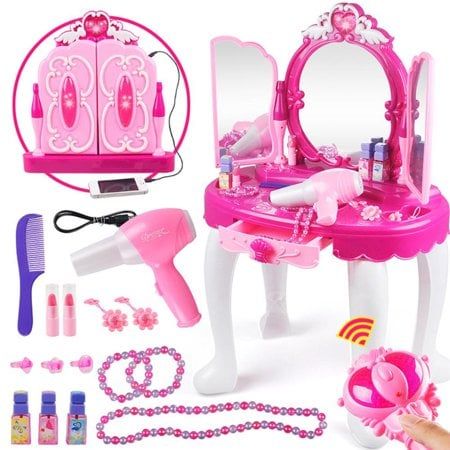 Children Princess Vanity Dressing Table Set Kids Makeup Vanity, Toddler Vanity, Kid Makeup, Girls Vanity Table, Princess Vanity, Rosa Make-up, Girls Dressing Table, Girls Vanity, Makeup Toys