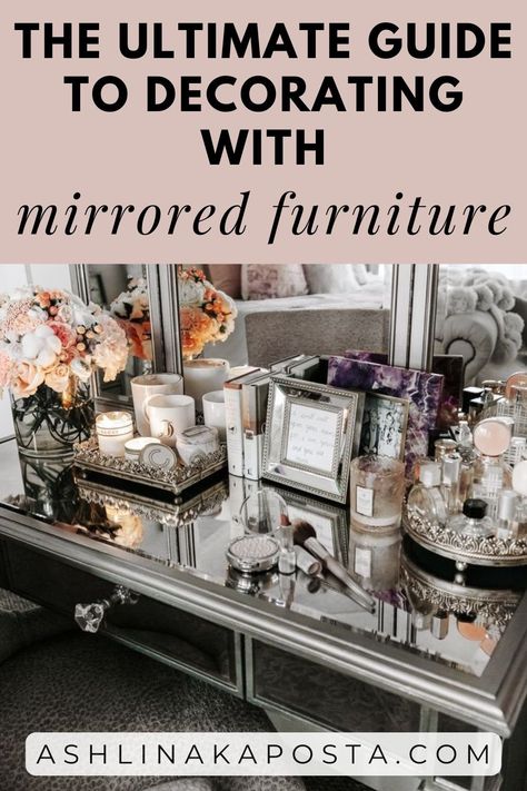 Mirrored Furniture: The Pros, Cons, and a Guide to Keeping It Sparkling — ASHLINA KAPOSTA Bedroom With Mirrored Nightstands, Bedroom With Mirrored Furniture, Bedroom Ideas Mirrored Furniture, Mirrored Coffee Table Decor, Mirror Nightstand Bedroom Decor, Mirrored Furniture Bedroom, Mirrored Nightstand Bedroom, Fur Furniture, Mirrored Furniture Decor