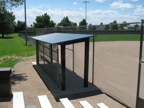 Diy Dugout, Dugout Shelter, Softball Field, Shade Structure, Castle Rock, Tubular Steel, Outdoor Table, Softball, Green Colors