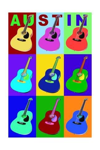 Austin, Texas - Acoustic Guitar Pop Art Art Print Guitar Pop Art, Advertising Posters, Branson Missouri, Pop Art Print, Guitar Art, Stock Art, Modern Photography, Support Artists, Art Ink