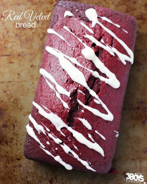 This Red Velvet bread recipe is a great choice for chocolate lovers who want something less indulgent than a cupcake to go with their morning cup of coffee. Red Velvet Bread, Red Velvet Loaf, Cream Cheese Drizzle, Velvet Recipes, Biscuits Recipes, Red Velvet Recipes, Loaf Cakes, Chocolate Bread, Mini Loaf