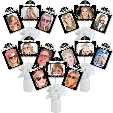 PRICES MAY VARY. Adult 40th Birthday - Gold Photo Table Toppers INCLUDE 15 sturdy and professionally printed paper photo holders and 15 table topper sticks. Each photo holder has pre-cut tabs to display your 4x6 photos vertically or horizontally. Clear stickers are included to easily assemble the stick to photo holder. DIY CENTERPIECE STICKS: Create picture-perfect centerpieces for your birthday party with Adult 40th Birthday - Gold Photo Table Toppers. Each photo holder has 4 pre-cut slits to t Retirement Party Centerpieces, Happy Birthday 60, Happy Birthday 40, Picture Centerpieces, Paper Picture Frames, 100 Birthday, Diy Centerpiece, Photo Table, Homecoming Pictures