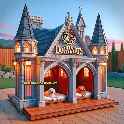 Fancy Dog Houses, Dog Mansion, Harry Potter Dog, Dog Backyard, Outdoor Dog House, Dog House Diy, Fancy Dog, Dog Rooms, Fantasy Homes