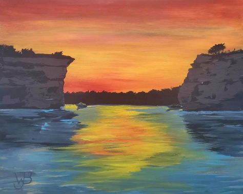 Hells Gate Possum Kingdom Lake Possum Kingdom Lake, Lighthouse Painting, Wall Canvas Painting, Hanging Home Decor, Lake Art, Landscape Paintings Acrylic, Lake Landscape, Watercolor Landscape Paintings, Sunset Landscape