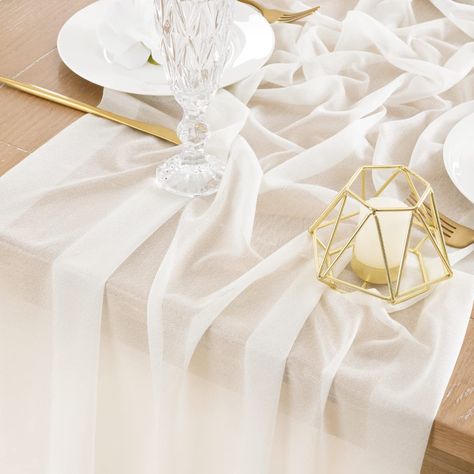 Amazon.com: Socomi Cream White Gauze Table Runner Chiffon Like Wedding Table Runner 120 inches Long Boho Rustic for Bridal Shower Decorations Baby Shower : Home & Kitchen Gauze Table Runner, Wedding Table Runner, Table Cloth Decorations, Table Runners Wedding, Bridal Shower Decorations, Shower Decorations, Baby Shower Decorations, Cream White, Table Runner