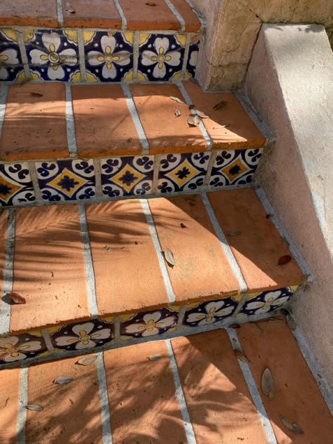 Tile Front Steps, Tiled Front Steps, Tiled Stairs Outdoor, Tile Stairs Outdoor Front Steps, Mosaic Stairs Outdoor, Stairs With Tiles, Goan Houses, Tiled Stairs, Mosaic Stairs