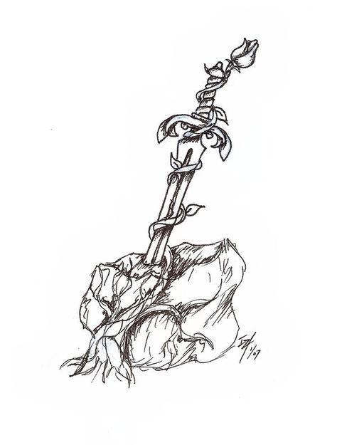 "The Sword in the Stone." Excalibur Tattoo, Classic Sketch, Stone Tattoo, Simple Tattoos For Guys, Rock Tattoo, Roi Arthur, Dope Tattoos, Racoon, Rose Tattoos