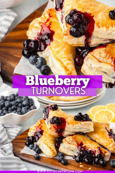 These easy blueberry turnovers with puff pastry are the perfect treat! Flaky, buttery pastry filled with sweet blueberries. Makes a tasty snack, dessert, or eat for breakfast. Turnovers With Puff Pastry, Blueberry Turnovers, 30 Minute Dinners, Puff Pastry Dough, Semi Homemade, Easy Blueberry, Puff Pastry Recipes, Pastry Dough, Pastry Recipes