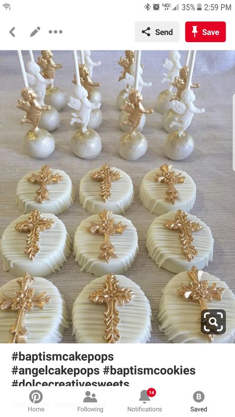 Baptism Cake Pops, Cake Pops Ideas, Baptism Desserts, Creative Sweets, First Holy Communion Cake, Baptism Cookies, Holy Communion Cakes, Chocolate Covered Cookies, Religious Cakes