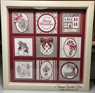 Christmas Sampler, Box Frame Art, Sampler Box, Christmas Shadow Boxes, Christmas Collage, Altered Art Projects, Christmas Paper Crafts, Navidad Diy, Stampin Up Christmas