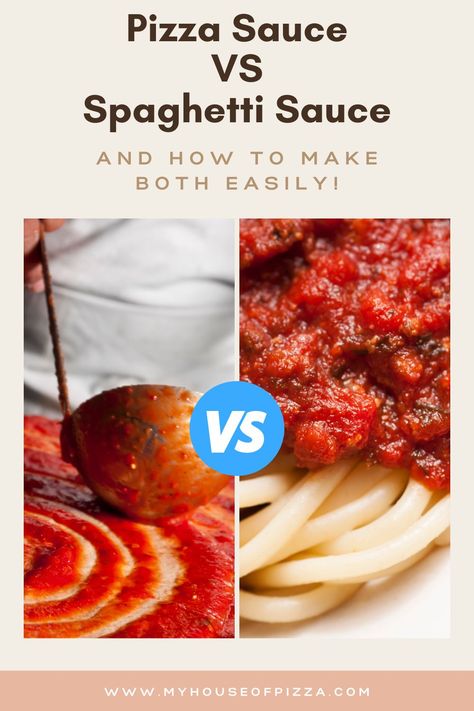 Pizza sauce versus spaghettin sauce - what's the difference and does it matter? Yes! Learn the difference, plus learn two incredibly simple recipes to make pizza sauce and spaghetti sauce at home. Pizza Sauce From Spaghetti Sauce, Spegetti Sauce, Spaghetti Sauce Recipes, Make Pizza Sauce, Tomato Sauces, Simple Pizza, Canned Spaghetti Sauce, Sauce Spaghetti, Spaghetti Sauce Recipe