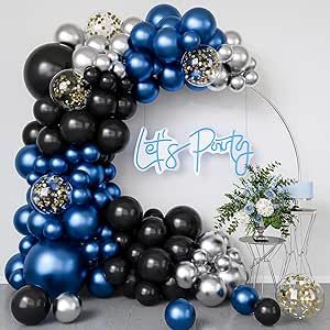 Black Balloon Arch, Balloon Graduation, Silver Party Decorations, Black Balloon, Easter Party Decor, Silver Balloon, Metallic Balloons, Silver Party, Black Balloons