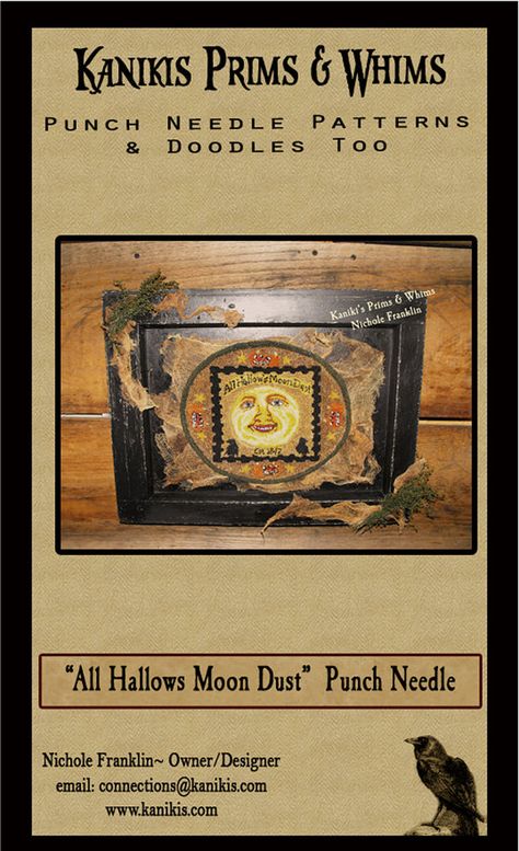 Another new 2014 Pattern Packet. In this pattern, Ive included two different images for your punching or hooking pleasure.. One with reversed lettering Primitive Stitching, Halloween Punch, Halloween Moon, Punch Needle Patterns, Moon Dust, Hooked Rugs, Needle Punch, Needle Arts, Doodle Patterns