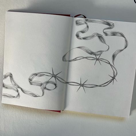 Day 2 & 3 of drawing everyday have been successful ❤️‍🩹 ribbon and barbed wire combo added to the sketchbook Barb Wire Sketch, How To Draw Barbed Wire, Barb Wire Drawing, Barbed Wire Drawing, Ribbon Drawing, Drawing Everyday, Simple Drawings, Barb Wire, The Sketchbook