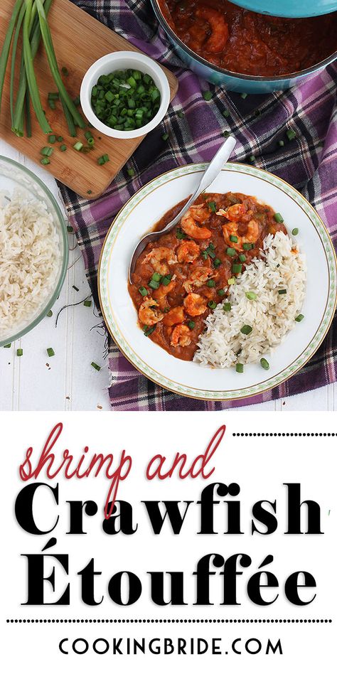 Shrimp and Crawfish Étouffée is a classic Louisiana dish with lots for flavor. Shrimp and crawfish tails Crawfish And Shrimp Etouffee, Shrimp And Crawfish Etoufee, Crawfish Etoufee Recipe Louisiana, Etoufee Recipe, Crawfish Etoufee Recipe, Shrimp And Crawfish, Scallops Recipes, Crawfish Étouffée, Crawfish Etoufee