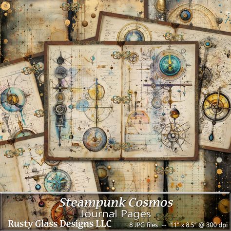 Steampunk Cosmos Junk Journal Pages, Cosmic Steampunk Journal, Grungy Steampunk Junk Journal Paper, Steampunk Universe Steampunk Junk Journal, Steampunk Journal, Steampunk Theme, Printable Junk Journal, Steampunk Gears, Junk Journal Paper, Junk Journal Pages, Antique Images, Journaling Scrapbooking