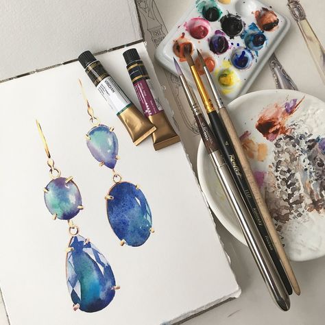 Watercolorist: @obabkova_elena_art #waterblog #акварель #aquarelle #drawing #art #artist #artwork #painting #illustration #watercolor #aquarela Watercolor Gem, Watercolor Jewelry, Aquarelle Drawing, Jewel Drawing, Easy Flower Drawings, Watercolor Blog, Fashion Illustration Watercolor, Art Jewelry Design, Jewellery Design Sketches