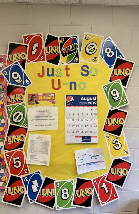 Superbowl Bulletin Boards, Uno Vbs Decorations, Title 1 Bulletin Board Ideas, Scrabble Classroom Door, Uno Door Decorations, Elementary School Lobby Decorating Ideas, Tik Tok Bulletin Board Ideas, Gaming Theme Classroom, Board Game Teacher Door