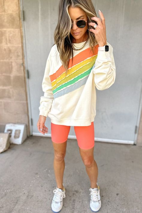 Colorful Activewear, Colorblock Sweatshirt, Crewneck Style, Striped Pullover, Color Block Sweatshirt, Rainbow Stripes, Casual Wardrobe, Cotton Style, Stripe Sweater