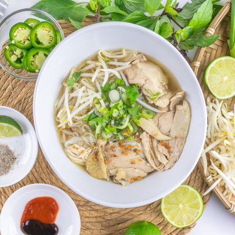 Vietnamese Chicken Pho Noodle Soup (Pho Ga) Pho Ga Recipe, Vietnamese Chicken Pho, Vietnamese Chicken Soup, Vicky Pham, Pho Ga, Pho Noodle Soup, Vietnamese Beef, Vietnamese Chicken, Pho Noodles