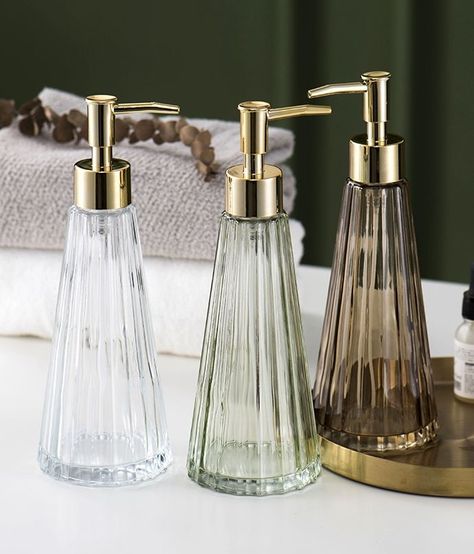 Cottagecore Room Decor, Empty Glass Bottles, Glass Soap Dispenser, Reeded Glass, Glass Dispenser, Hand Soap Dispenser, Soap Dispensers, Bath Accessories Set, Luxury Soap