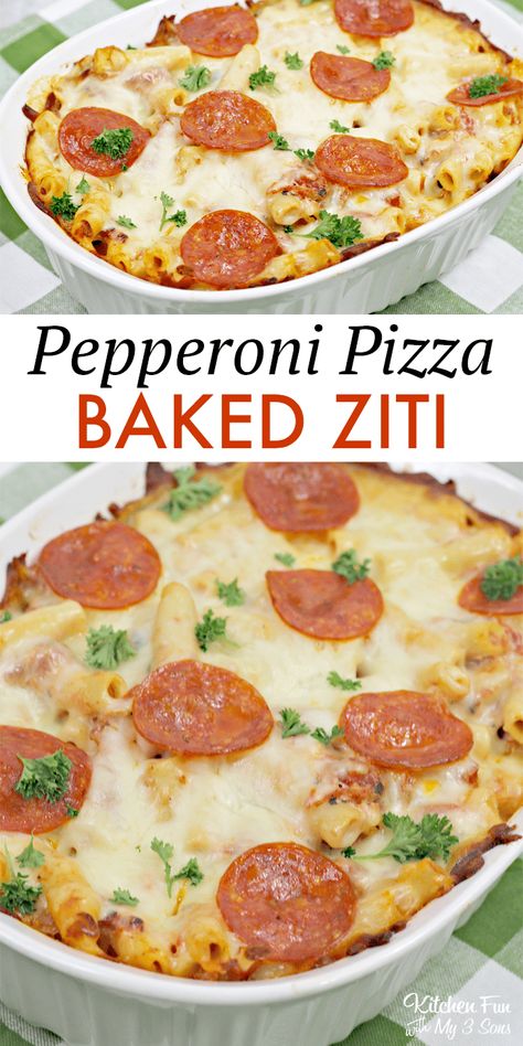 PEPPERONI PIZZA BAKED ZITI - Always A Hit With The Entire Family Easy Ziti Recipes, Easy Ziti, Pepperoni Pizza Casserole, Pepperoni Pasta, Pizza Pasta Bake, Pepperoni Recipes, Hotdish Recipes, Easy Baked Ziti, Great Dinner Recipes