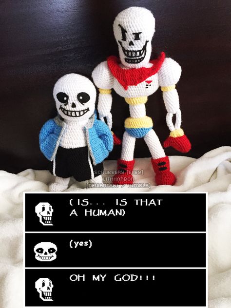 don’t give up wherever you are, ok?It’s Sans the Skeleton! I love his big toothy yarn grin.I’m gonna try to make Papyrus eventually… but right now I’m going to Grillby... Undertale Crochet, Papyrus And Sans, Amigurumi Anime, Papyrus Undertale, Amigurumi Characters, Crochet Tips And Tricks, Cute Snake, Crochet Halloween, Crochet Tips